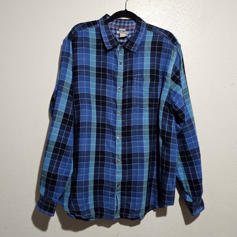 Carbon2cobalt Blue Flannel Lightweight Button Up Long Sleeve Men XL Cotton